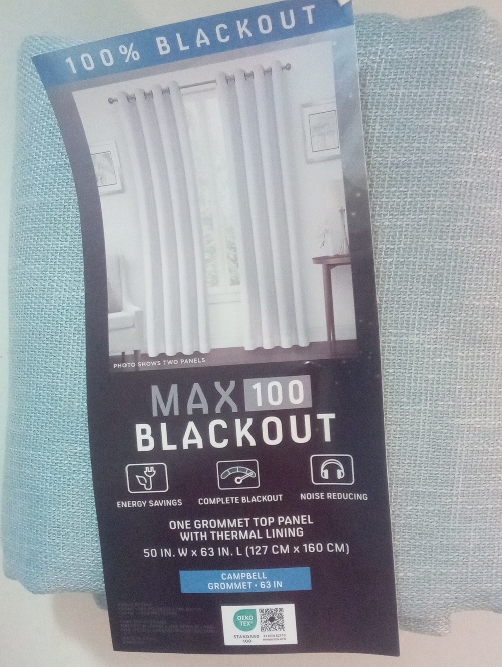 MAX 100 Blackout Grommet Top Curtain Panel Light Blue 63" NWT $95 Woven